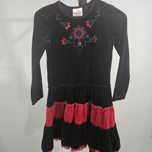 Hanna Andersson Black And Red Embroidered Velour Dress Made In Ukraine